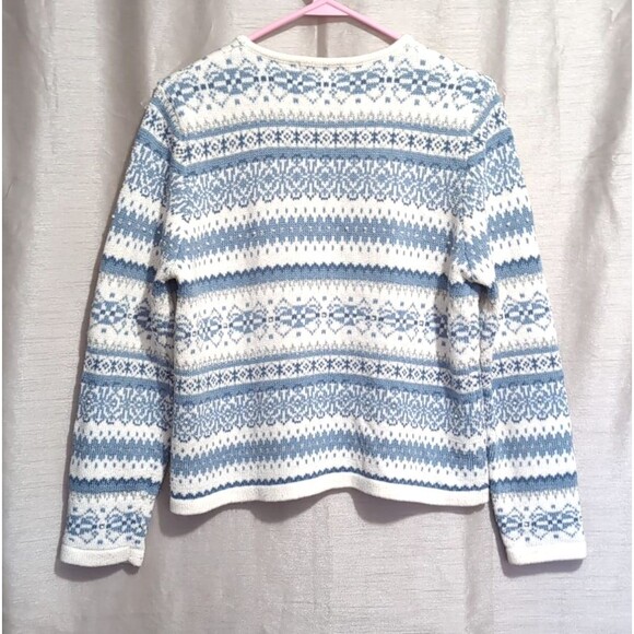 VTG Christopher & Banks Winter Blue White Cardigan Sweater MEDIUM Full Zip - Picture 2 of 16